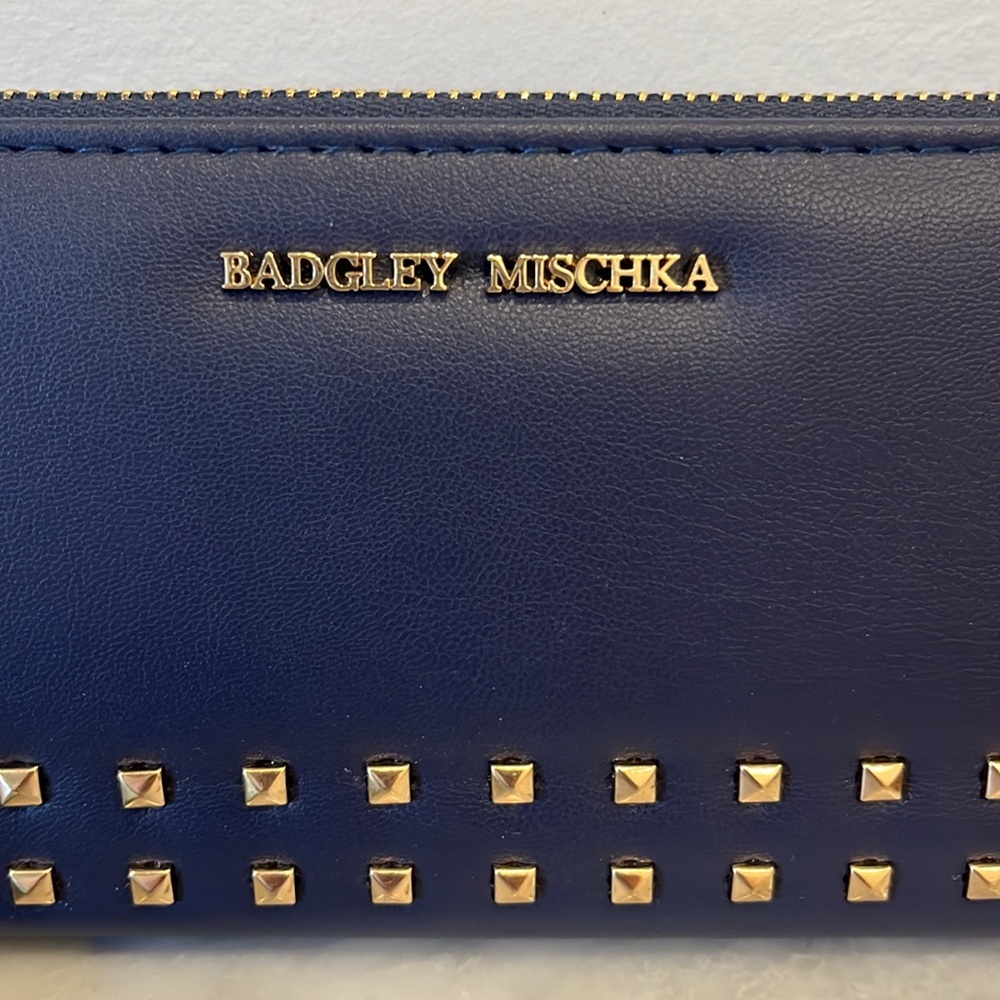 NWT Badgley Mischka Navy Blue Allover Purse Long Wallet Vegan Leather - Picture 2 of 15